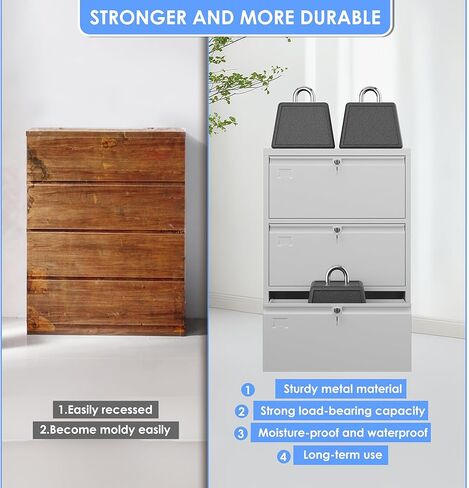 Aobabo 4 Drawer Metal Lateral File Cabinet,Steel Lateral Filing Cabinet with Letter/Legal A4 Size,Fast Assemble with 0 Screw,Assembly Required(White,4 Drawer) in Kuwait