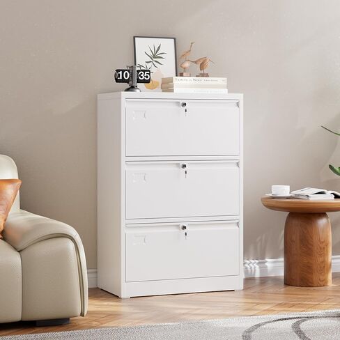 Aobabo 4 Drawer Metal Lateral File Cabinet,Steel Lateral Filing Cabinet with Letter/Legal A4 Size,Fast Assemble with 0 Screw,Assembly Required(White,4 Drawer) in Kuwait