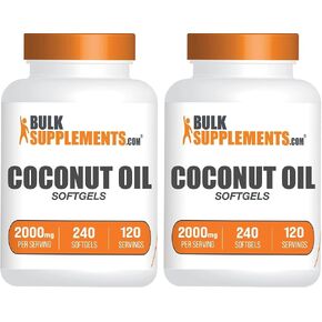 BULKSUPPLEMENTS.COM Coconut Oil Softgels - Pure Coconut Oil, Coconut Oil Capsules for Skin & Hair, Coconut Oil Supplement - Coconut Oil Pills, 2 Softgels per Serving (2000mg), 240 Softgels in Kuwait