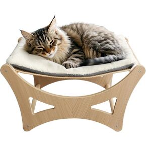 Cat Hammock Bed, Wooden Elevated Cat Beds with Natural Sisal Scratching Mat, Cats Scratcher Bed with Removable Soft Cushion, Cats Scratching Beds with Wood Frames, 22" L x 17.7" W in Saudi Arabia