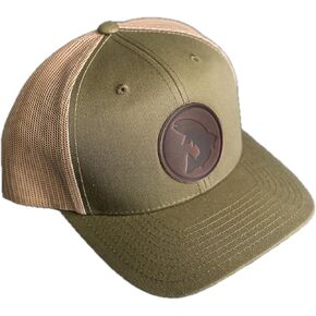 Ox & Pine Fish Stamp Leather Patch Trucker Hat Adjustable Snapback, Structured Mid-Profile Design in Kuwait