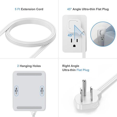 Surge Protector Power Strip, REALMADE 8 AC 4 UAB Power Strip with 950J Surge Protection, Flat Plug Outlet Extender, 5Ft Extension Cord, Wall Mount Desk Charging for Home Office， Gray & White in Saudi Arabia