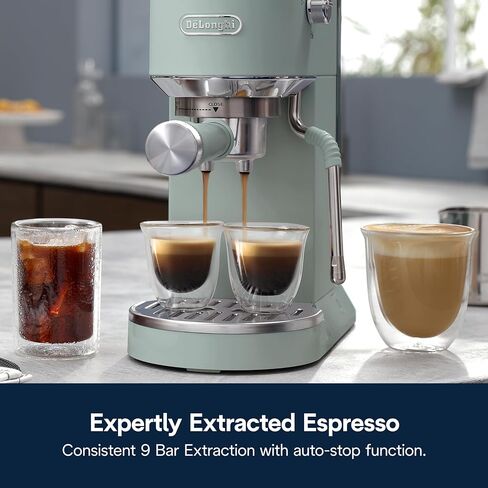 De'longhi Dedica Duo Machine Compact Espresso Machine - صانع القهوة البارد مع الحليب الغامض - من أجل الإسبريسو ، القهوة الساخنة والمثلجة ، الكابتشينو ، Lattes & Home Barista Brewing ، Vanilla in Saudi Arabia