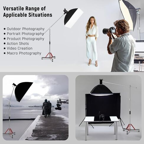 LOMTAP C Stand Light Stand Stainless Metal Photography Kit - Heavy Duty 10.5ft/330cm Vertical Pole, 4.2ft/128cm Boom Arm, Adjustable Base, Sandbag, 2 Grip Heads, 3 Clips for Softbox, Reflector in Saudi Arabia