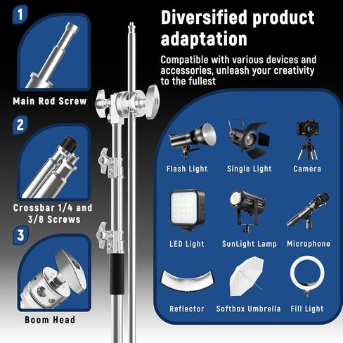 LOMTAP C Stand Light Stand Stainless Metal Photography Kit - Heavy Duty 10.5ft/330cm Vertical Pole, 4.2ft/128cm Boom Arm, Adjustable Base, Sandbag, 2 Grip Heads, 3 Clips for Softbox, Reflector in Saudi Arabia