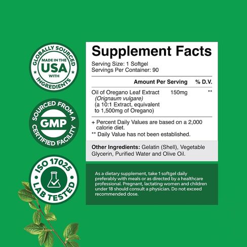 Pure Wild Oregano Oil Softgels - Oil of Oregano Softgels for Immune Support Heart Health and Upset Stomach - Soluble Fiber Antioxidant Supplement Softgels for Bone Health and Daily Energy Boost in Saudi Arabia