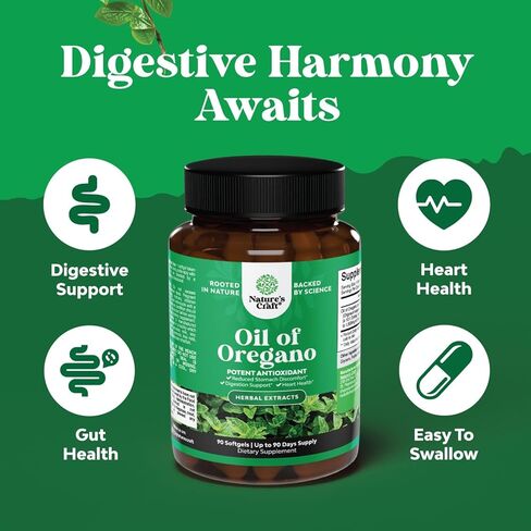 Pure Wild Oregano Oil Softgels - Oil of Oregano Softgels for Immune Support Heart Health and Upset Stomach - Soluble Fiber Antioxidant Supplement Softgels for Bone Health and Daily Energy Boost in Saudi Arabia
