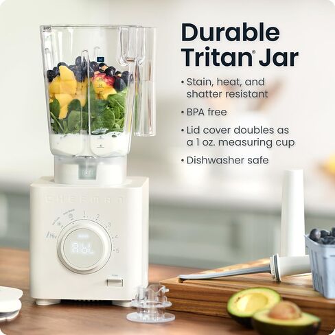 Chefman Obliterator 48 oz Countertop Blender for Smoothies, 1380W Motor to Crush Ice, Nuts, and Frozen Fruit with Stainless Steel Blade, Auto Blend Function, Includes Tamper and Scraper in Kuwait