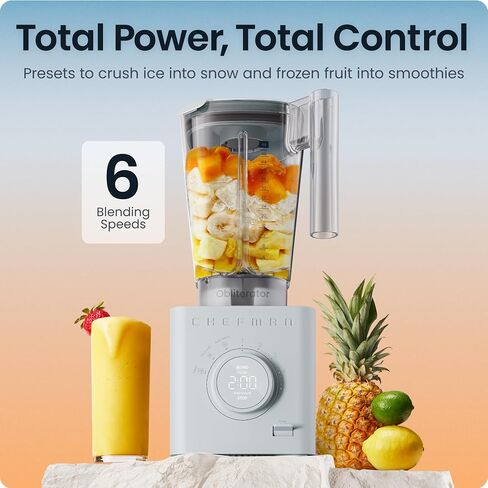 Chefman Obliterator 48 oz Countertop Blender for Smoothies, 1380W Motor to Crush Ice, Nuts, and Frozen Fruit with Stainless Steel Blade, Auto Blend Function, Includes Tamper and Scraper in Kuwait