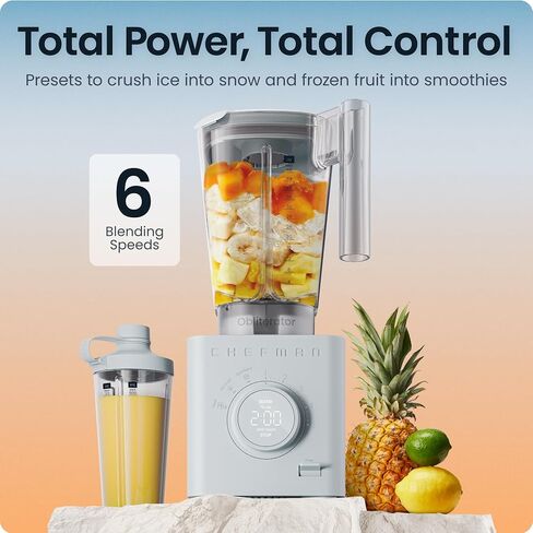 Chefman Obliterator 48 Oz Blender Confertop for Smoothies ، محرك 1380W لسحق الجليد والمكسرات والفواكه المجمدة مع شفرة الفولاذ المقاوم للصدأ ، وظيفة مزيج تلقائي ، تشمل العبث والمكشطة in Kuwait