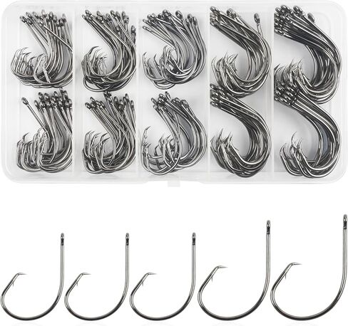 Circle Hooks Saltwater Fishing Hooks in-line Octopus Circle Hook High Carbon Steel Straight Eye Barbed Point Fish Hook for Catfish Bass Striper Saltwater & Freshwater Fishing in Kuwait