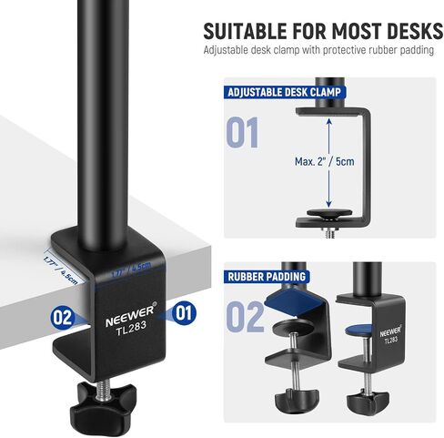 NEEWER Desk Mount C Clamp Stands, 2 Pack Desktop Clip Stand with 1/4" Ball Head Adapter, 13.8"-23.6" Adjustable Light Stand, Tabletop Stand for DSLR Camera, Light, Video Monitor, Mic, Max. Load 5kg in Kuwait