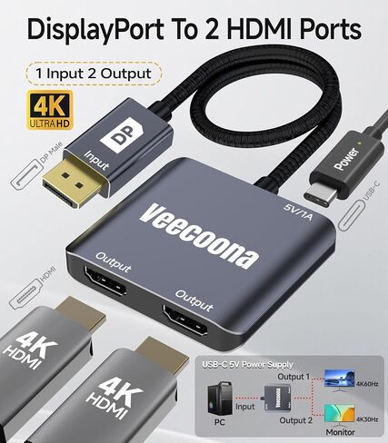 DisplayPort 1.4 إلى محول HDMI 2.1 [8K@60Hz ، 4K@120Hz] مصدر DP أحادي الاتجاه إلى محول منفذ عرض HDMI للكمبيوتر RTX/AMD - لا تعمل مع PS5 in Kuwait