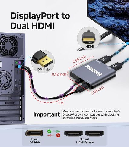 DisplayPort 1.4 إلى محول HDMI 2.1 [8K@60Hz ، 4K@120Hz] مصدر DP أحادي الاتجاه إلى محول منفذ عرض HDMI للكمبيوتر RTX/AMD - لا تعمل مع PS5 in Kuwait
