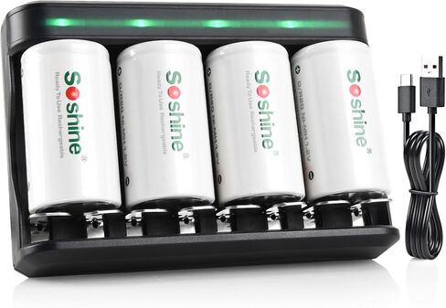 شاحن بطارية SOSHINE AA AAA ، شاحن بطارية 8 BAY C D لبطاريات AAA/AA/SC/C/D NI-MH NI-CD (شحن USB سريع ، فتحة مستقلة) (C02+AAA1100) in Saudi Arabia