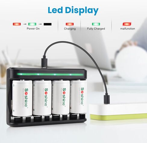 شاحن بطارية SOSHINE AA AAA ، شاحن بطارية 8 BAY C D لبطاريات AAA/AA/SC/C/D NI-MH NI-CD (شحن USB سريع ، فتحة مستقلة) (C02+AAA1100) in Saudi Arabia