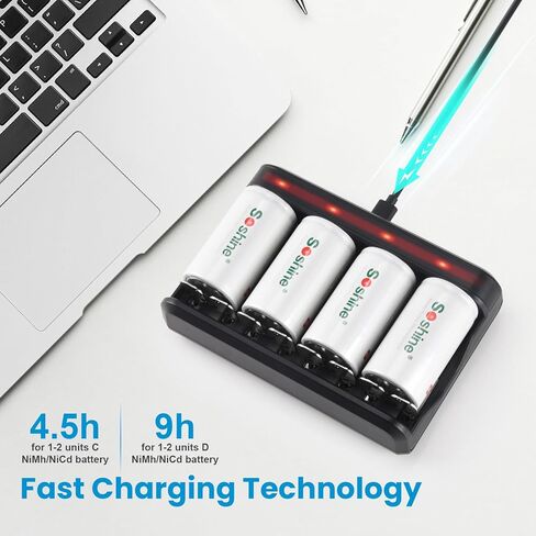 شاحن بطارية SOSHINE AA AAA ، شاحن بطارية 8 BAY C D لبطاريات AAA/AA/SC/C/D NI-MH NI-CD (شحن USB سريع ، فتحة مستقلة) (C02+AAA1100) in Saudi Arabia