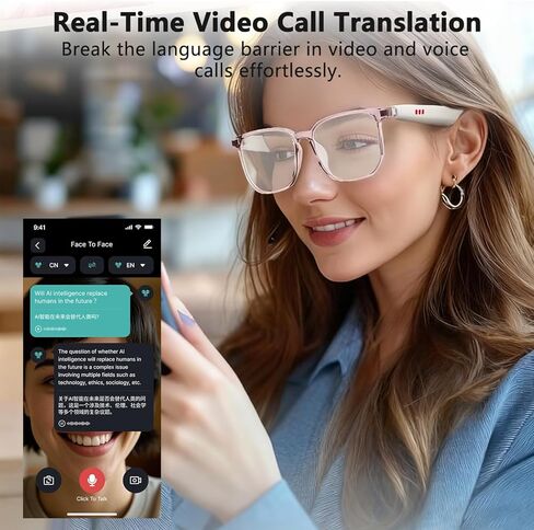 منظمة العفو الدولية نظارات ذكية ， نظارات الترجمة مع 164 لغة ، نظارات بلوتوث للرجال للنساء مع GPT الدردشة ، العدسة المادية المتغيرة ، التحكم في اللمس ، مكالمات خالية من اليدين ، مناسبة للسفر/الاجتماع/الدرج. in Kuwait