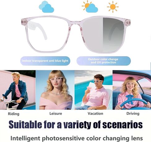 منظمة العفو الدولية نظارات ذكية ， نظارات الترجمة مع 164 لغة ، نظارات بلوتوث للرجال للنساء مع GPT الدردشة ، العدسة المادية المتغيرة ، التحكم في اللمس ، مكالمات خالية من اليدين ، مناسبة للسفر/الاجتماع/الدرج. in Kuwait