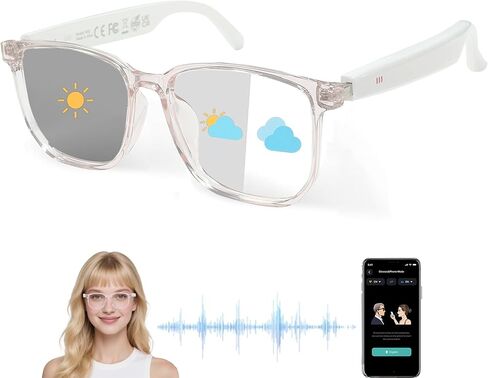 منظمة العفو الدولية نظارات ذكية ， نظارات الترجمة مع 164 لغة ، نظارات بلوتوث للرجال للنساء مع GPT الدردشة ، العدسة المادية المتغيرة ، التحكم في اللمس ، مكالمات خالية من اليدين ، مناسبة للسفر/الاجتماع/الدرج. in Kuwait