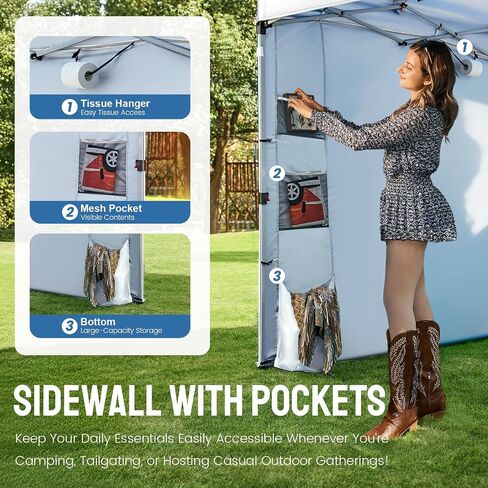 CROWN SHADES Canopy Tent 10x10 Pop Up Canopy with Side Pockets, Blue | Pop Up Tent Shelter with One Person Set Up Center Lock, Portable Instant Camping Beach Canopy Tents in Saudi Arabia