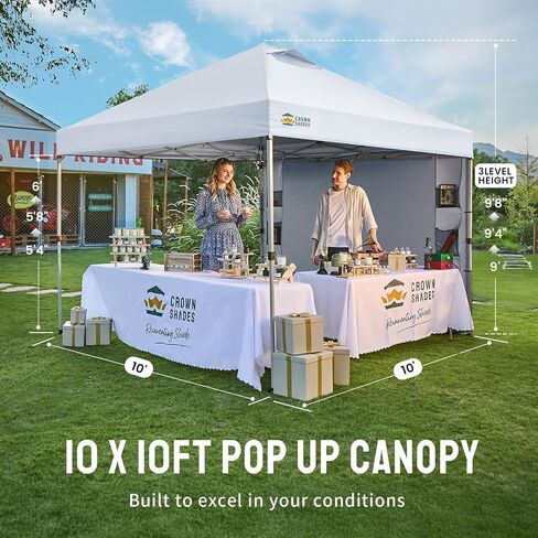 CROWN SHADES Canopy Tent 10x10 Pop Up Canopy with Side Pockets, Blue | Pop Up Tent Shelter with One Person Set Up Center Lock, Portable Instant Camping Beach Canopy Tents in Saudi Arabia