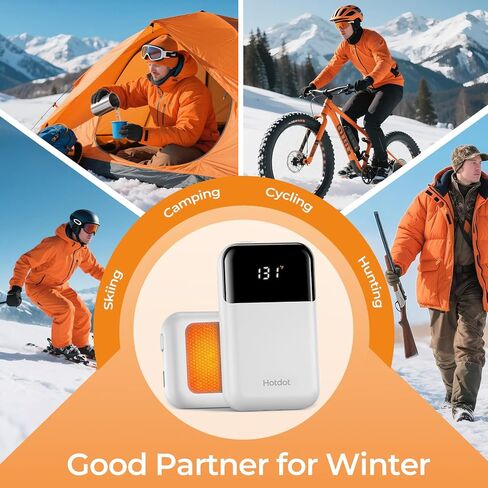 تدفئة اليدين قابلة لإعادة الشحن 2 حزمة ، 6400 مللي أمبير في الساعة تدفئة اليد الكهربائية مع بطارية LED وعرض درجة الحرارة ، 4 مستويات تسخين محمولة الجيب المحمولة للرجال ، النساء ، الأزرق الصيد in Kuwait