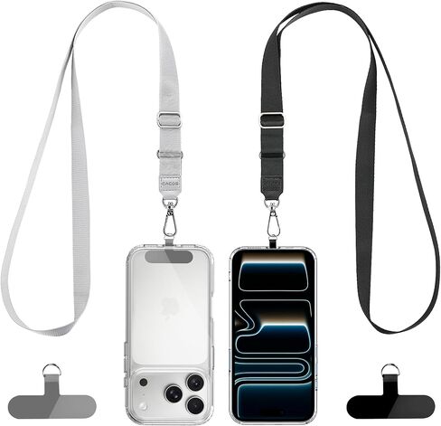 Cacoe Phone Lanyard 2 pack-2 × حزام عنق قابل للتعديل ، 2 × بقع ، حبل شحلي متعدد المقدمة متوافق مع معظم الهواتف الذكية (أسود+رمادي) in Kuwait