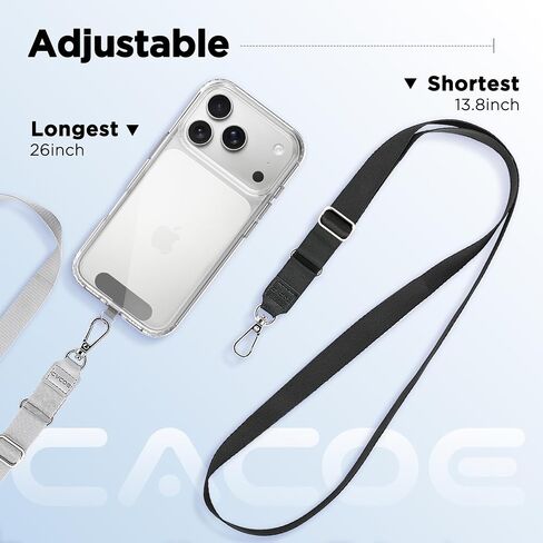 Cacoe Phone Lanyard 2 pack-2 × حزام عنق قابل للتعديل ، 2 × بقع ، حبل شحلي متعدد المقدمة متوافق مع معظم الهواتف الذكية (أسود+رمادي) in Kuwait