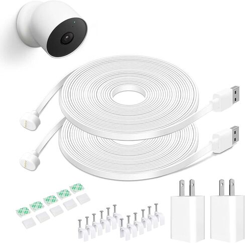 DIANMU 26FT Power Cord with Adapter for Google Nest Cam (Battery), 2 Pack | Magnetic charging cable with weatherproof connector,Weatherproof Flat Continuous Power Cable in Saudi Arabia