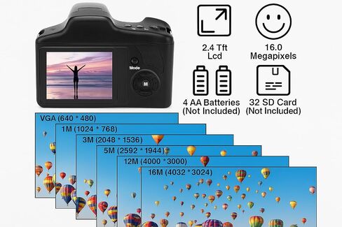 Acuvar Digital Camera, 16 MP Photo Camera Mini Digital SLR Camera, CMOS Sensor 2.4“ TFT LCD Compact with 32GB SD Card, Card Holder, Card Reader, 16X Digital Zoom Video for Children Adults Beginner in Saudi Arabia
