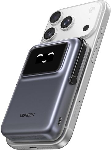 UGREEN Uno 10000mAh Magnetic Portable Charger, Qi 7.5W Wireless Power Bank, PD 20W USB C Battery Pack with Foldable Stand and TFT Display MagSafe Compatible iPhone 16/15 /14/13/12 Series, Black in Kuwait