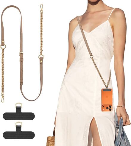 TiMOVO 2-in-1 Phone Lanyard Crossbody, Adjustable Phone Strap for iPhone 16 Pro Max, PU Strap Combo with Metal Chain in Saudi Arabia