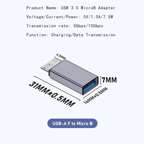 WLGQ USB 3.0 Micro B Male to type C محول الإناث - محول 10 جيجابت في الثانية لمحرك الأقراص الثابتة الخارجي ، SSD ، الكاميرا - المكونات والتشغيل ، محمية (رمادي ، 3 عبوات) in Saudi Arabia
