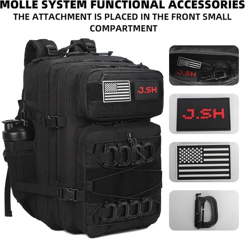 J.Sh 45L سعة كبيرة 3 أيام على الظهر التكتيكي ، مقاومة للماء ، مقاومة للدموع ، molle ، الأشرطة القابلة للتعديل (حزام الصدر وحزام الخصر) ، حقيبة الظهر المشي لمسافات طويلة للرجال والنساء-الأسود in Saudi Arabia