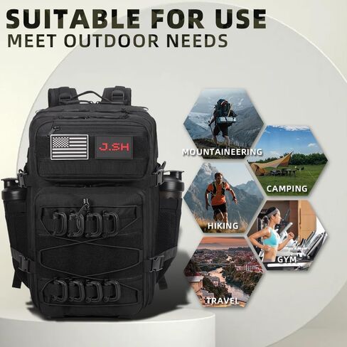 J.Sh 45L سعة كبيرة 3 أيام على الظهر التكتيكي ، مقاومة للماء ، مقاومة للدموع ، molle ، الأشرطة القابلة للتعديل (حزام الصدر وحزام الخصر) ، حقيبة الظهر المشي لمسافات طويلة للرجال والنساء-الأسود in Saudi Arabia