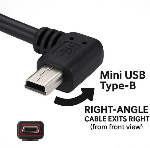 3M USB A to Mini B USB Cable 90 Degree Data Sync Charge Cord with 5 pcs Wiring Clips for Nextbase Dash Cam Car GPS Navigator DVR Digital Camera (Right Angle) in Saudi Arabia