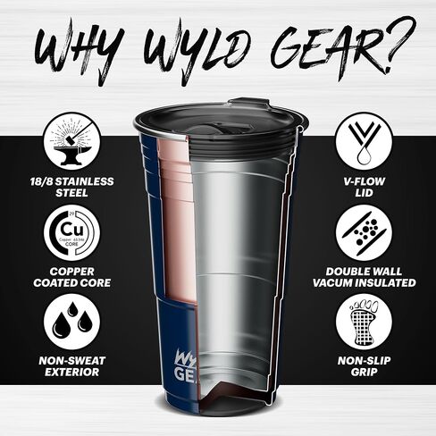 Wyld Gear Wyld Cup - الفولاذ المقاوم للصدأ ، كوب حفلة معزول بالفراغ مع غطاء - 24 أوقية برتقالية محترقة in Saudi Arabia