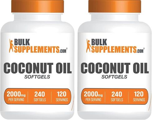 BULKSUPPLEMENTS.COM Coconut Oil Softgels - Pure Coconut Oil, Coconut Oil Capsules for Skin & Hair, Coconut Oil Supplement - Coconut Oil Pills, 2 Softgels per Serving (2000mg), 240 Softgels in Kuwait