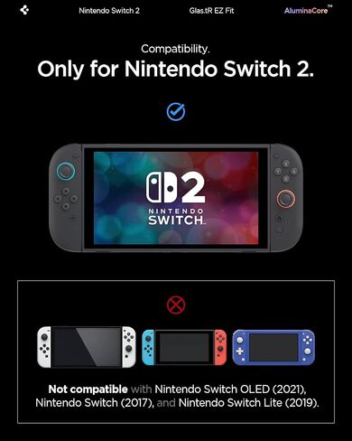 حامي الشاشة الزجاجية المقسّمة من ألوميناكور [Glaste EZ FIT] مصمم لمفتاح Nintendo 2 (2025) - 2 Pack 9H+ صلابة ، المتانة المعززة للألومنيوم ومقاومة التأثير in Saudi Arabia