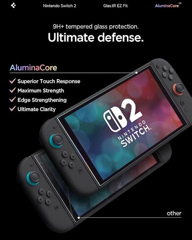 حامي الشاشة الزجاجية المقسّمة من ألوميناكور [Glaste EZ FIT] مصمم لمفتاح Nintendo 2 (2025) - 2 Pack 9H+ صلابة ، المتانة المعززة للألومنيوم ومقاومة التأثير in Saudi Arabia