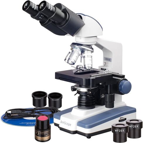AmScope B120B Siedentopf Binocular Compound Microscope, 40X-2000X Magnification, Brightfield, LED Illumination, Abbe Condenser, Double-Layer Mechanical Stage in Saudi Arabia