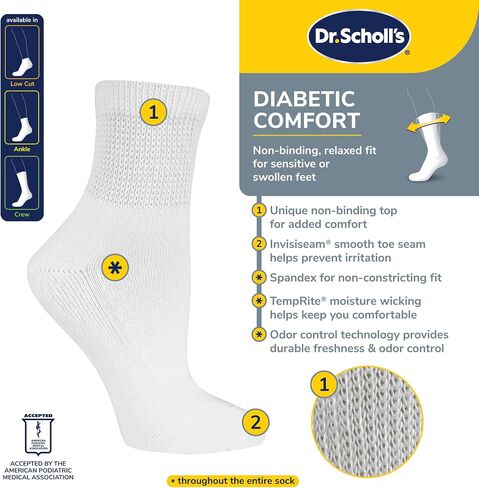 Dr. Scholl's Women's 4 Pack Diabetic and Circulatory Non Binding Ankle Socks, White, Shoe Size: 4-10 in Saudi Arabia