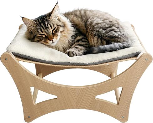 Cat Hammock Bed, Wooden Elevated Cat Beds with Natural Sisal Scratching Mat, Cats Scratcher Bed with Removable Soft Cushion, Cats Scratching Beds with Wood Frames, 22" L x 17.7" W in Saudi Arabia