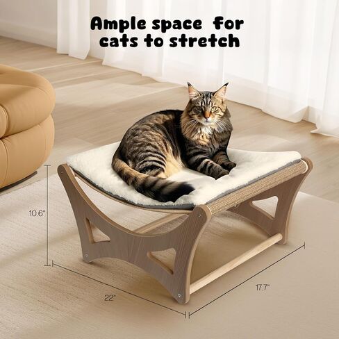 Cat Hammock Bed, Wooden Elevated Cat Beds with Natural Sisal Scratching Mat, Cats Scratcher Bed with Removable Soft Cushion, Cats Scratching Beds with Wood Frames, 22" L x 17.7" W in Saudi Arabia