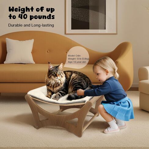 Cat Hammock Bed, Wooden Elevated Cat Beds with Natural Sisal Scratching Mat, Cats Scratcher Bed with Removable Soft Cushion, Cats Scratching Beds with Wood Frames, 22" L x 17.7" W in Saudi Arabia