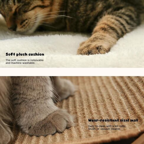 Cat Hammock Bed, Wooden Elevated Cat Beds with Natural Sisal Scratching Mat, Cats Scratcher Bed with Removable Soft Cushion, Cats Scratching Beds with Wood Frames, 22" L x 17.7" W in Saudi Arabia
