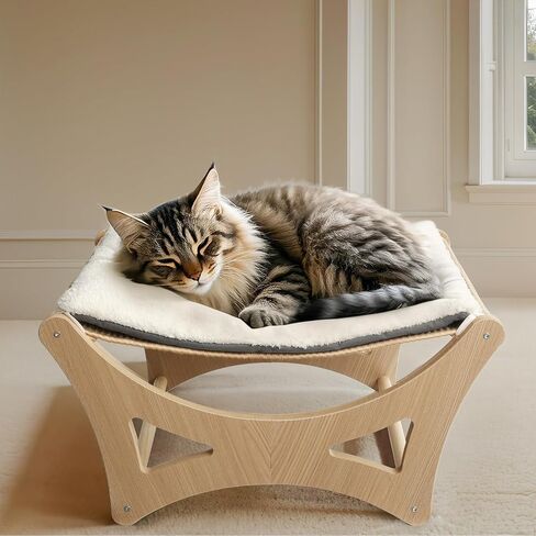 Cat Hammock Bed, Wooden Elevated Cat Beds with Natural Sisal Scratching Mat, Cats Scratcher Bed with Removable Soft Cushion, Cats Scratching Beds with Wood Frames, 22" L x 17.7" W in Saudi Arabia