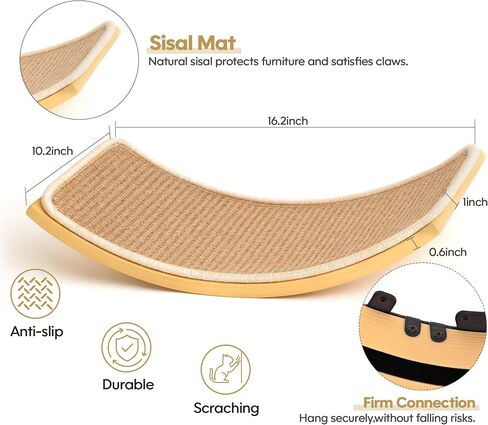Cat Wall Shelf with Curved Hammock Bed, Wall Mounted Cat Perch with Beige Soft Foam Cushion, Floating Wall Furniture for Climbing, Sleeping & Lounging in Kuwait