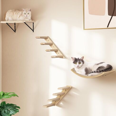 Cat Wall Shelf with Curved Hammock Bed, Wall Mounted Cat Perch with Beige Soft Foam Cushion, Floating Wall Furniture for Climbing, Sleeping & Lounging in Kuwait